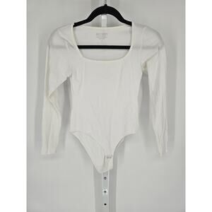 Jelyspet Women's White Semi-Sheer Long Sleeve Bodysuit Size S